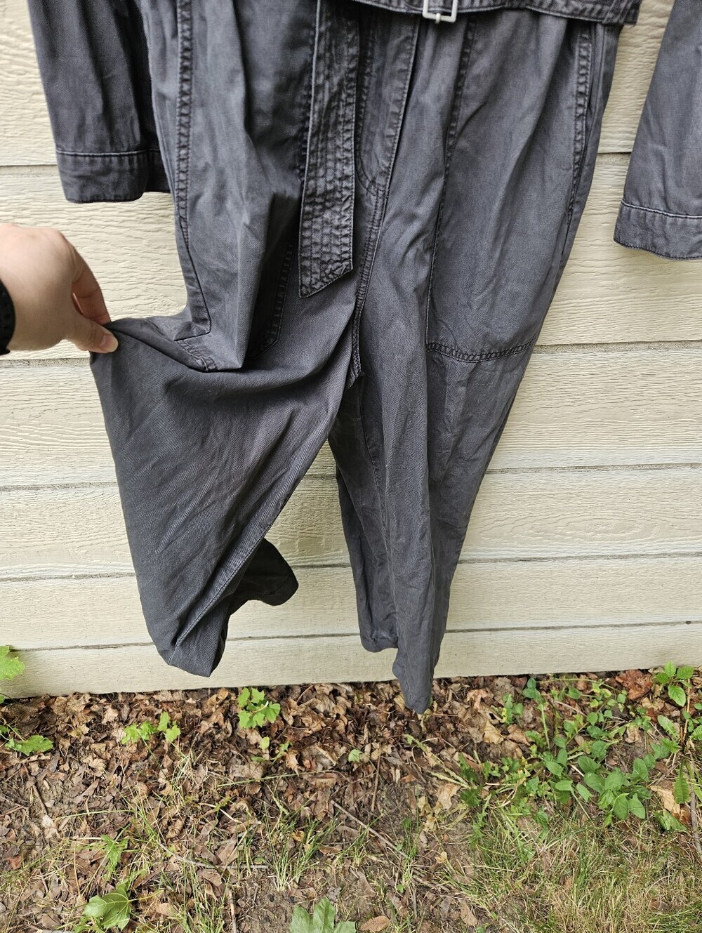Zara gray tencel cargo utility jumpsuit boilersuit large with flaw - Picture 3 of 7